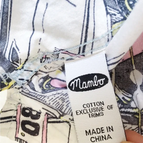 MAMBO Mens Size L Black White Cotton Button Down Short Sleeve Shirt Quirky Beach - Picture 10 of 10